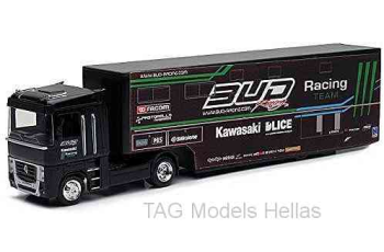 Renault Magnum AE500, Bud Racing Team Truck, mit Kastenauflieger  NEWRAY  16433