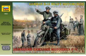 Zvezda 3632 German R-12 Heavy Motorcycle with rider and officer